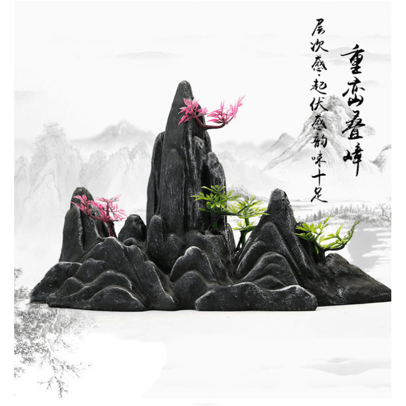 新款创意双面假山 鱼缸造景假山笔架山水族箱装饰仿石山造型摆件
