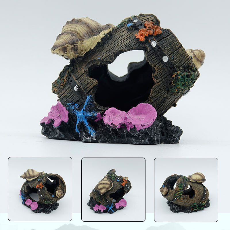 水族箱造景装饰 鱼缸水底工艺品 虾蟹躲避洞酒桶树脂观赏摆件