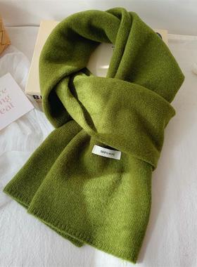 订单款~质感绿色100%全羊毛针织围巾女冬季百搭情侣保暖羊绒围脖