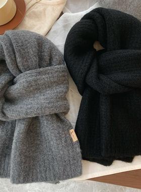 高品质加厚保暖灰色羊毛混纺针织围巾男士冬季韩版百搭黑色围脖潮