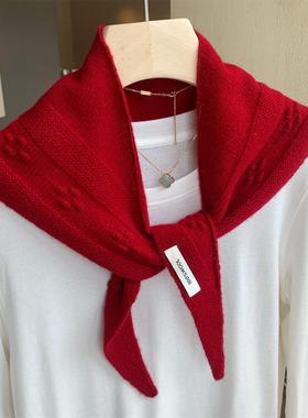 澳洲精品~红色100%全羊毛三角巾小披肩围巾女秋冬季韩版保暖围脖