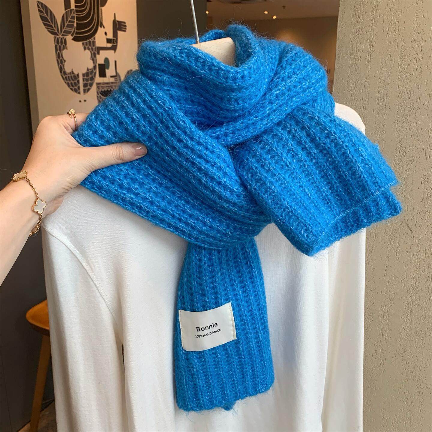 显白蓝色澳洲羊毛纯手工针织围巾女冬季韩版百搭学生加厚保暖围脖,服饰配件/皮带/帽子/围巾,围巾/丝巾/披肩,淘宝优惠券,粉丝福利购,淘宝优惠卷