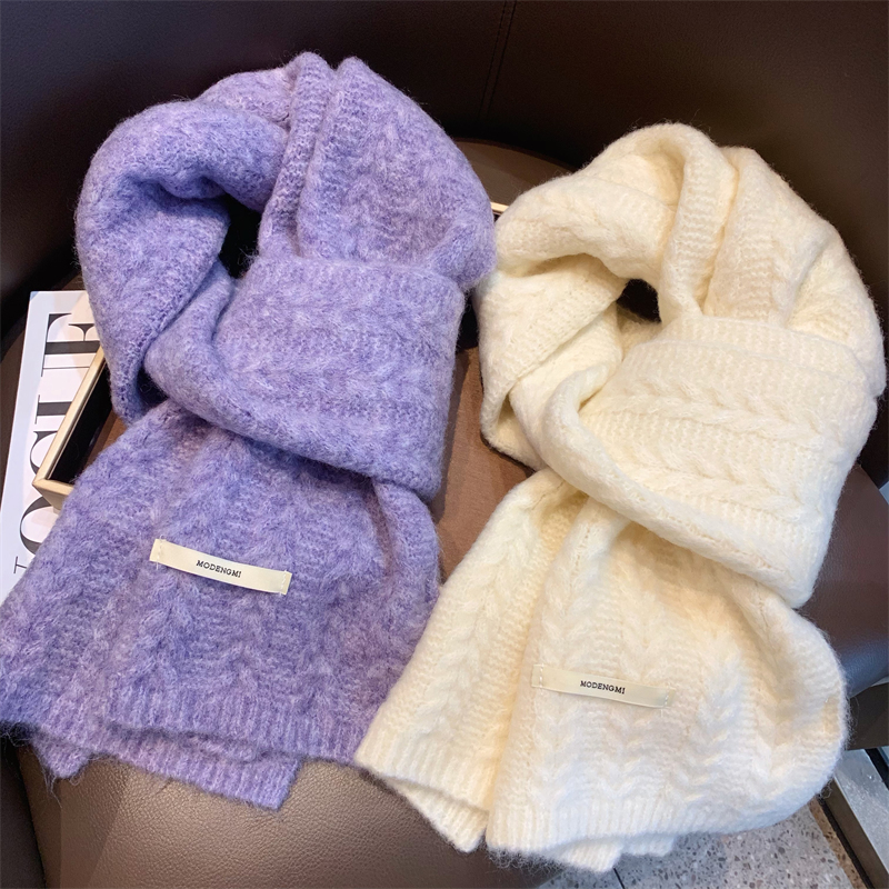 冬季韩版纯色麻花针织围巾女保暖