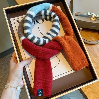 韩国撞色细窄长条小围巾女秋冬季