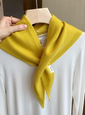 2025秋冬季新款柠檬黄100%全羊毛小披肩围巾女百搭保暖三角巾围脖
