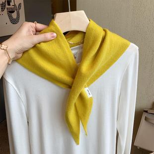 2025秋冬季 柠檬黄100%全羊毛小披肩围巾女百搭保暖三角巾围脖 新款