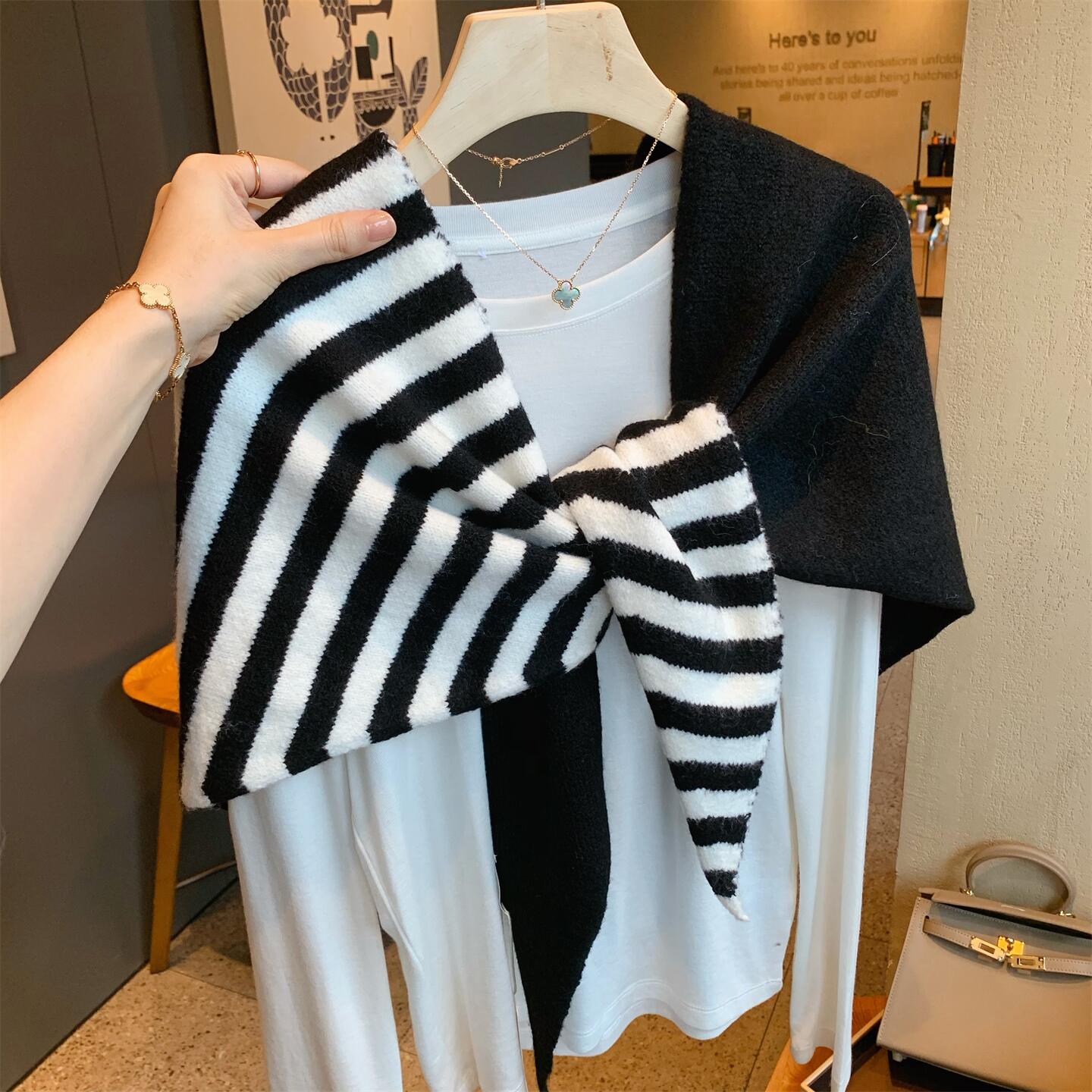 羊毛混纺针织三角巾围巾女秋冬季