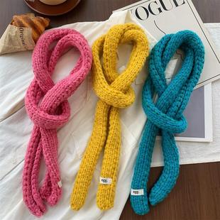 ins韩系糖果色细窄长条小围巾女秋冬季 饰egg针织小领巾飘带 百搭装
