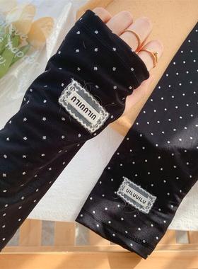 黑色烫金波点宽松防晒袖套女夏季开车防紫外线手套冰丝手袖护臂潮