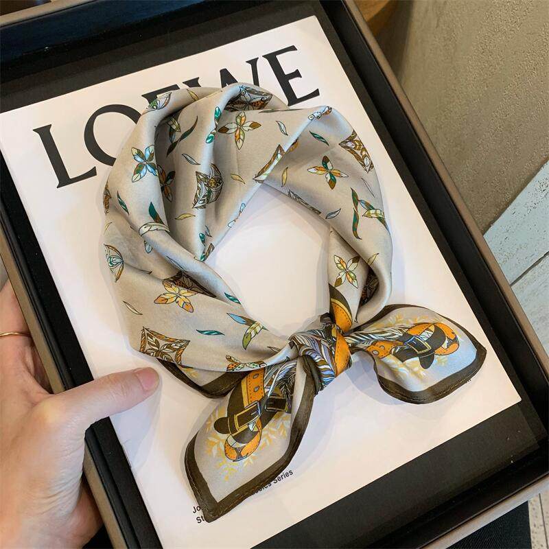 大牌风复古羽毛100%桑蚕丝丝巾女春秋百搭真丝小方巾装饰领巾围巾