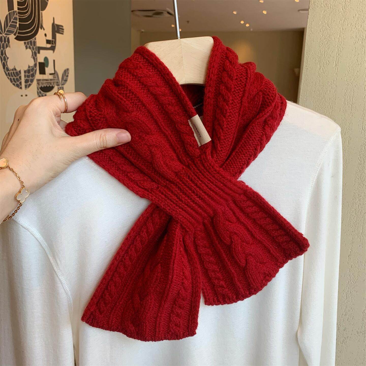 安哥拉红100%澳洲纯羊毛交叉针织小围巾女秋冬季韩版百搭保暖围脖,服饰配件/皮带/帽子/围巾,围巾/丝巾/披肩,淘宝优惠券,粉丝福利购,淘宝优惠卷