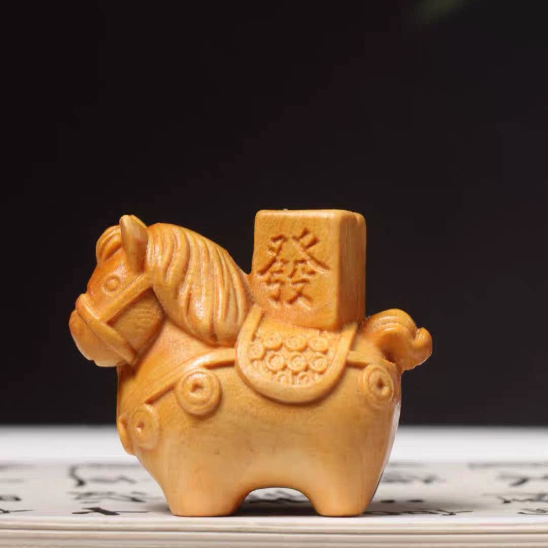 新品天然崖柏木雕马年钥匙扣手机链挂件饰品寓意马上发财挂坠吊坠