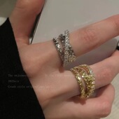 多层锆石戒指女2025年新轻奢小众设计感高级感气质百搭开口食指戒