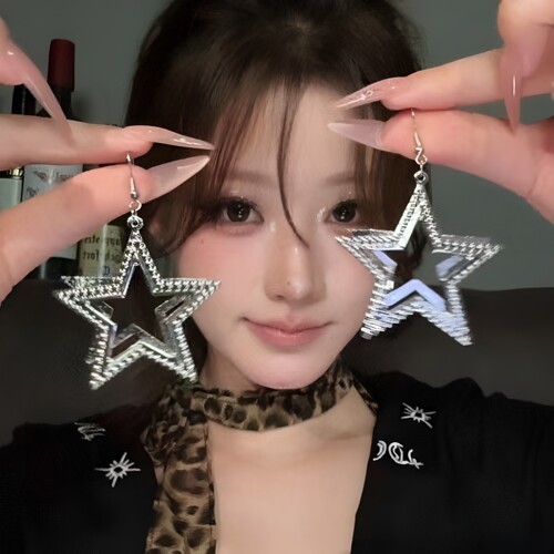 甜酷辣妹双层五角星长款耳钉