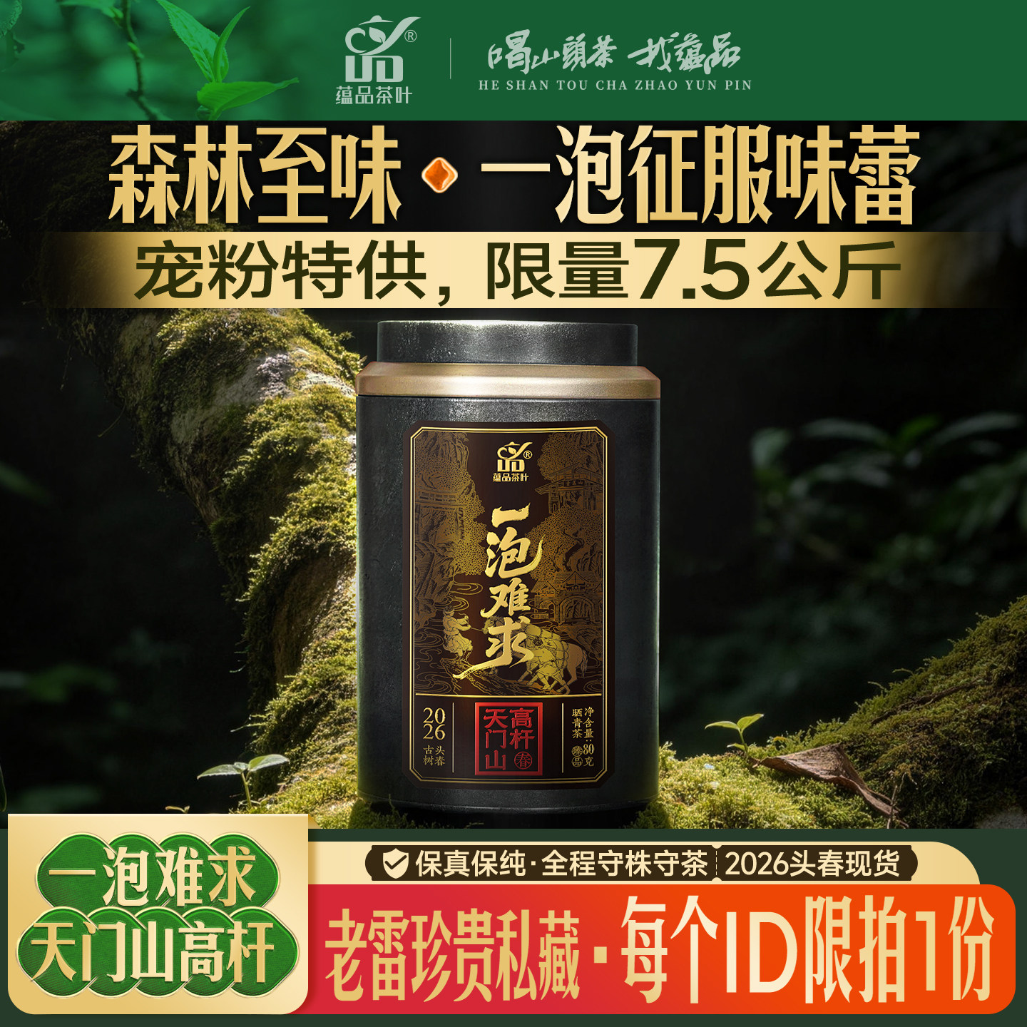 【库10罐】2026头春《一泡难求-天门山高杆单株》古树普洱生茶80g