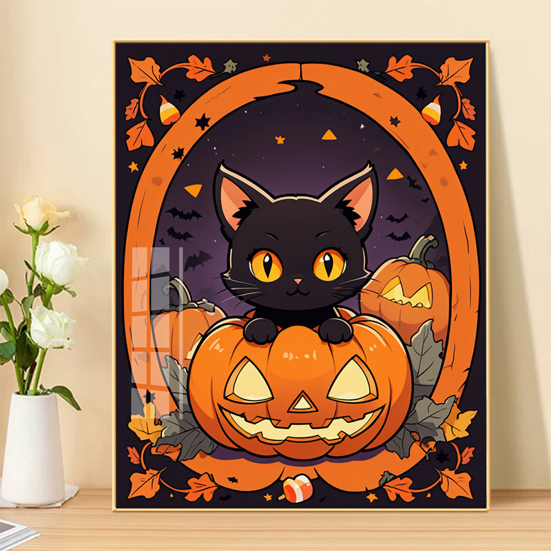 万圣节猫咪十字绣2025年新款小件卡通儿童房钻石绣简单解闷手工绣