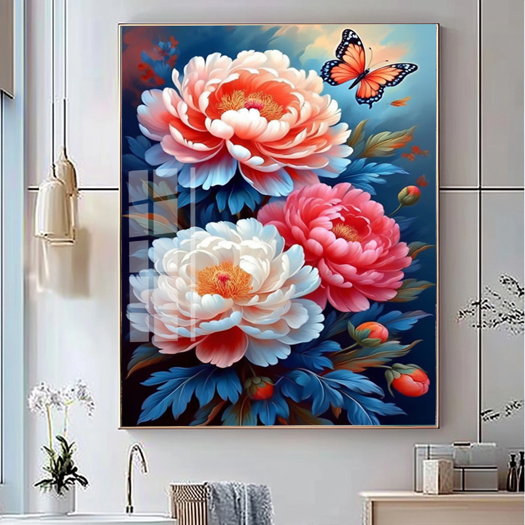 蝶恋花十字绣2025新款线绣客厅卧室钻石画牡丹花开富贵花卉粘钻绣