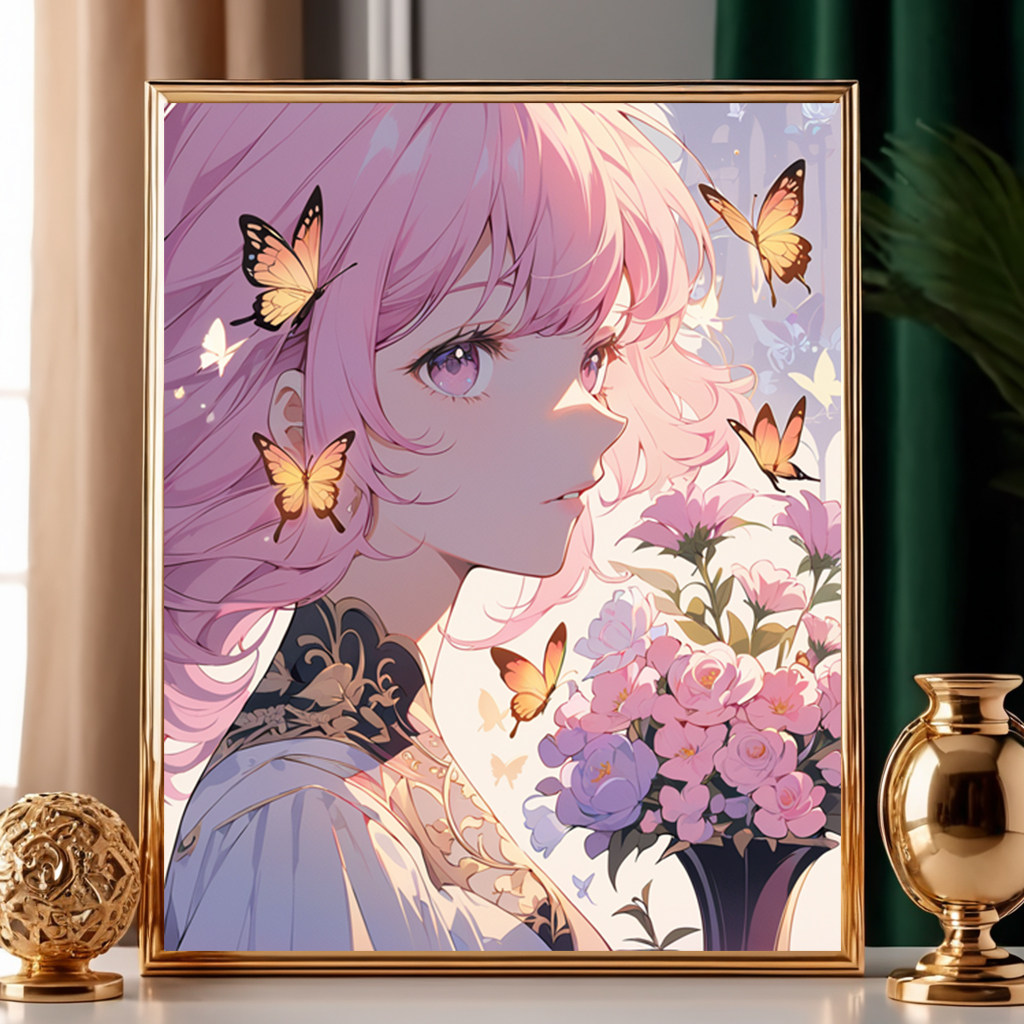 蝴蝶红发美少女新款十字绣线绣手工自己绣客厅卧室钻石画简单小幅