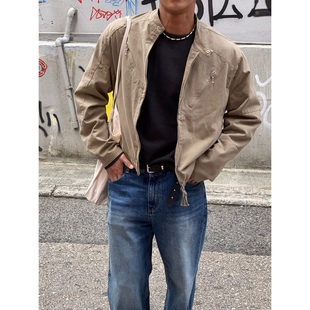 小北韩国代购男装东大门MENTO立领斜拉链机车痞帅短夹克外套春装