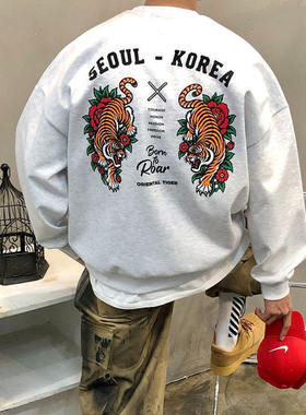 男装东大门卫衣圆领落肩后背