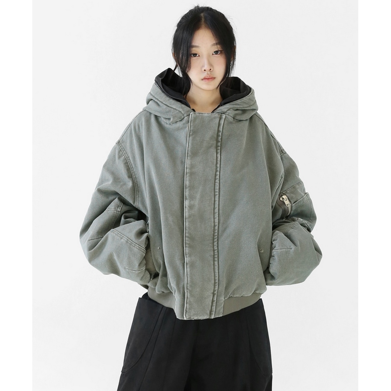 小北韩国代购男装东大门连帽夹克复古水洗落肩潮搭冬季保暖棉服