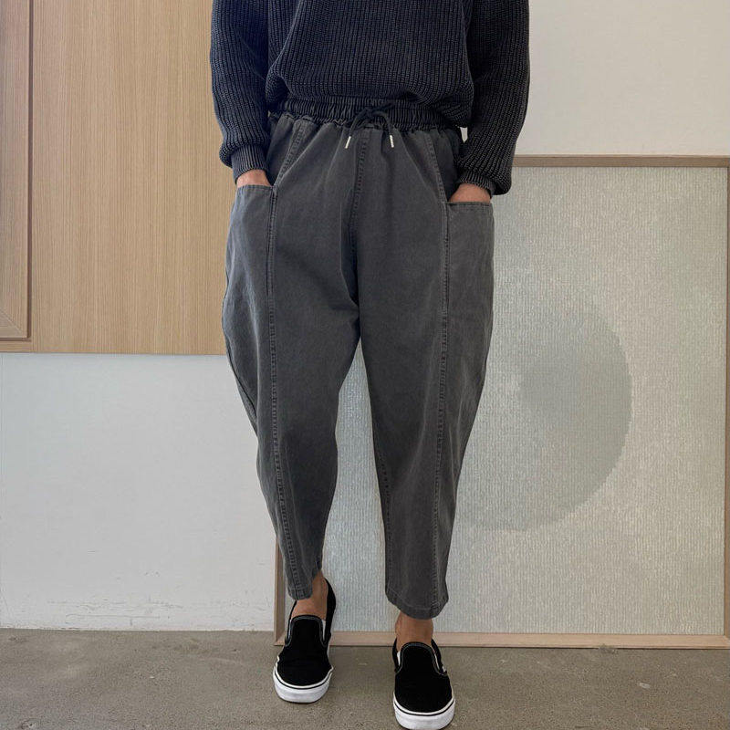 小北韩国代购男装东大门慵懒阔腿锥形百搭九分裤休闲裤松紧腰围