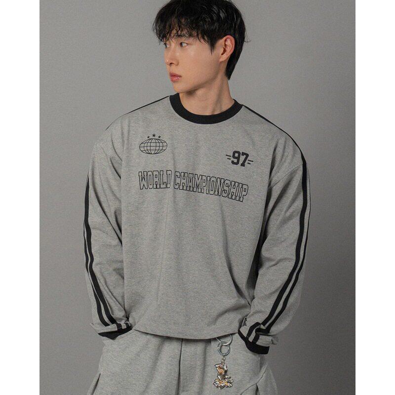 小北韩国代购男装东大门棒球配色印花圆领长袖T恤春装新款潮牌