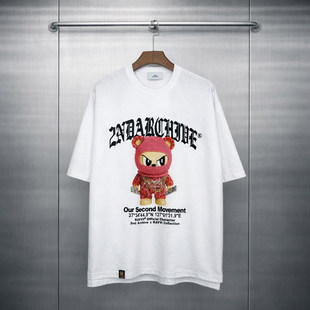 T恤 2ND潮牌宽松减龄暴力头套小熊印花短袖 小北韩国代购 男装