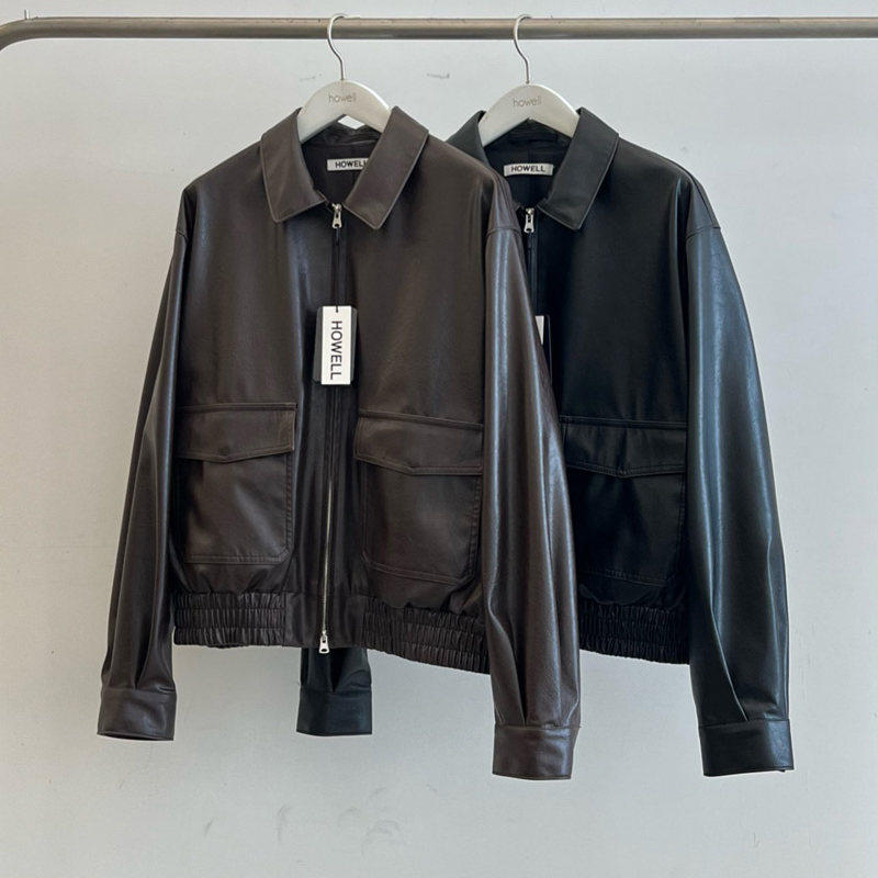 小北韩国代购男装东大门HOWELL百货品质翻领口袋pu皮夹克外套春装