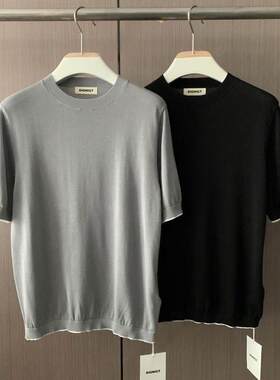 小北韩国代购男装东大门短袖T恤SIGNIGT叠层撞色收腰针织轻商务