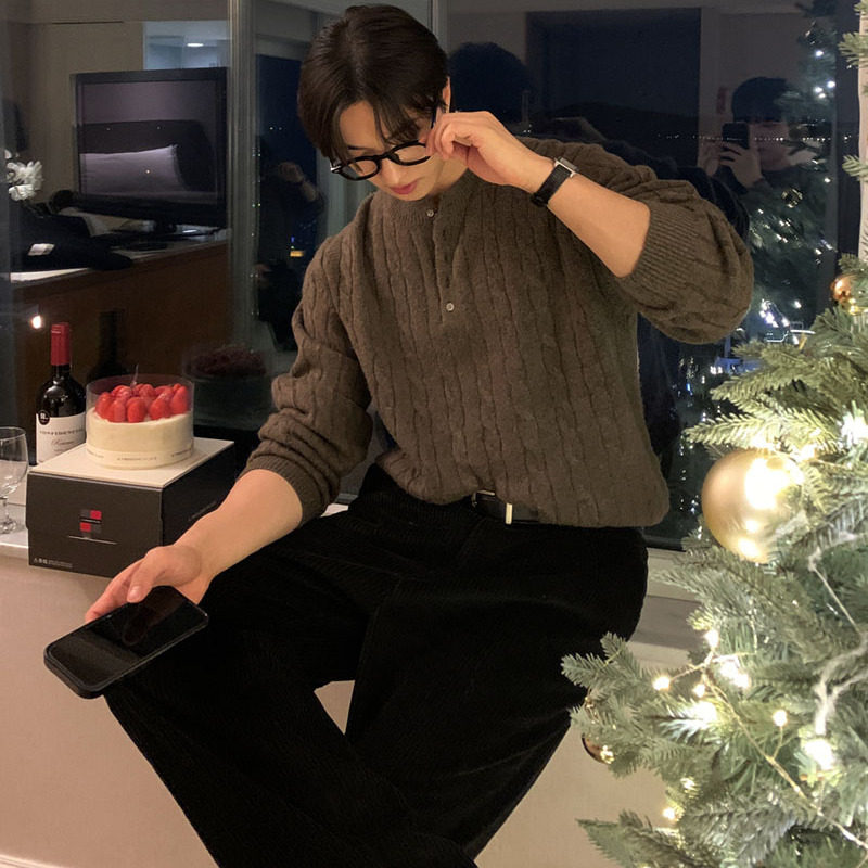 小北韩国代购男东大门东大门针织开衫意大利面料立体麻花纹理毛衣