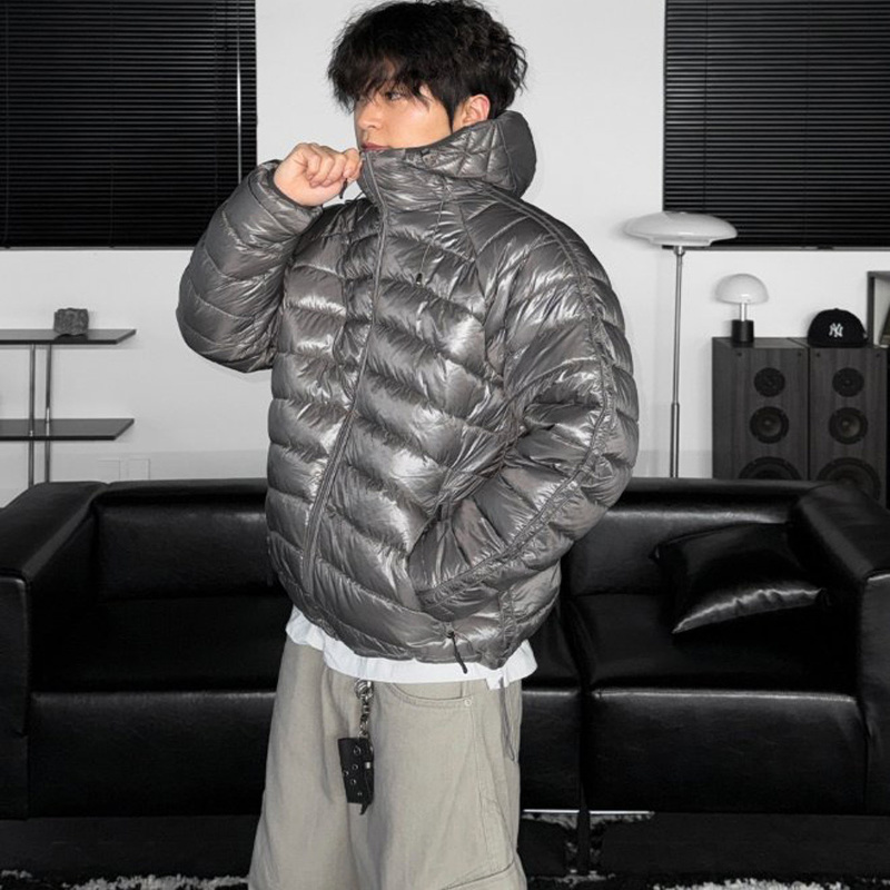 小北韩国代购男装东大门连帽棉服纯色插件排骨纹绗线百搭蓬松外套