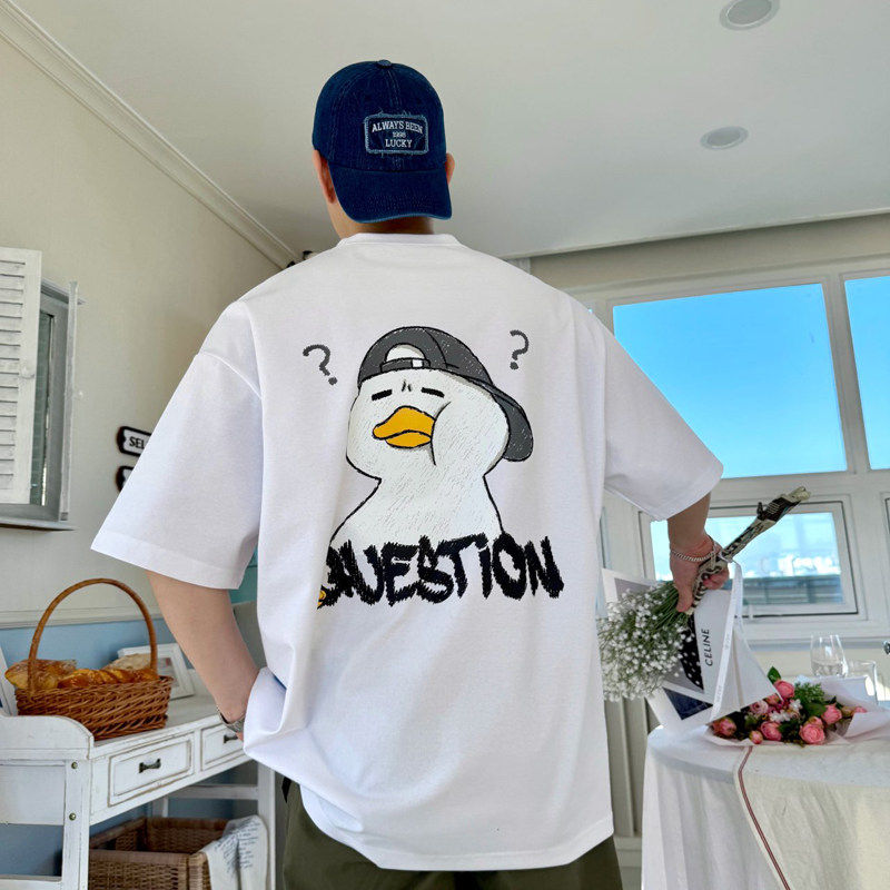 小北韩国代购男装东大门卡通棒球帽鸭子图案印花圆领短袖T恤夏季