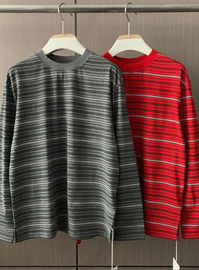 小北韩国代购男装东大门长袖T恤SIGNIGT撞色横条纹轻薄宽松经典