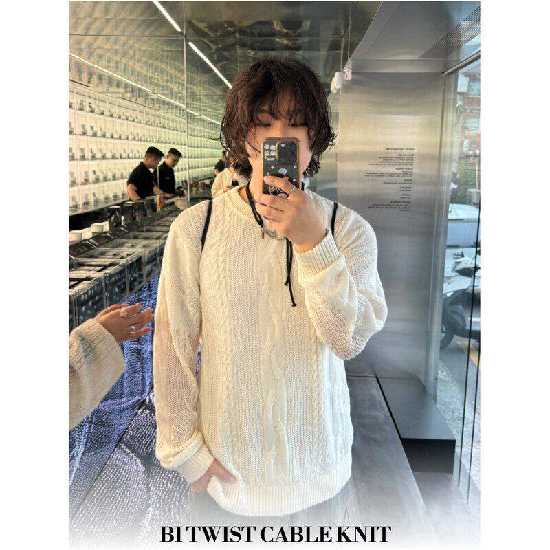 小北韩国代购男装东大门宽松防晒镂空麻花纹理针织衫男士毛衣春装