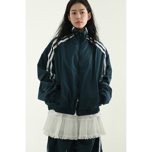 韩国男装代购东大门夹克外套立领拼接paper track zip-up jacket