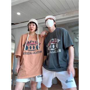 东大门XXX字母印花复古水洗棉情侣短袖 T恤男女 男装 小北韩国代购