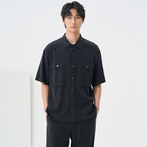 石见山莱赛尔凉感男士短袖衬衫