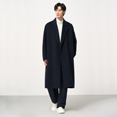 双面呢子外套 松弛感长款 抗静电 羊绒桑蚕丝羊毛浴袍大衣男士