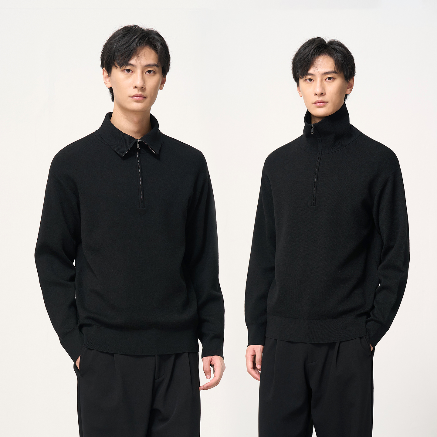 石见山双色双面高领保暖羊毛衫