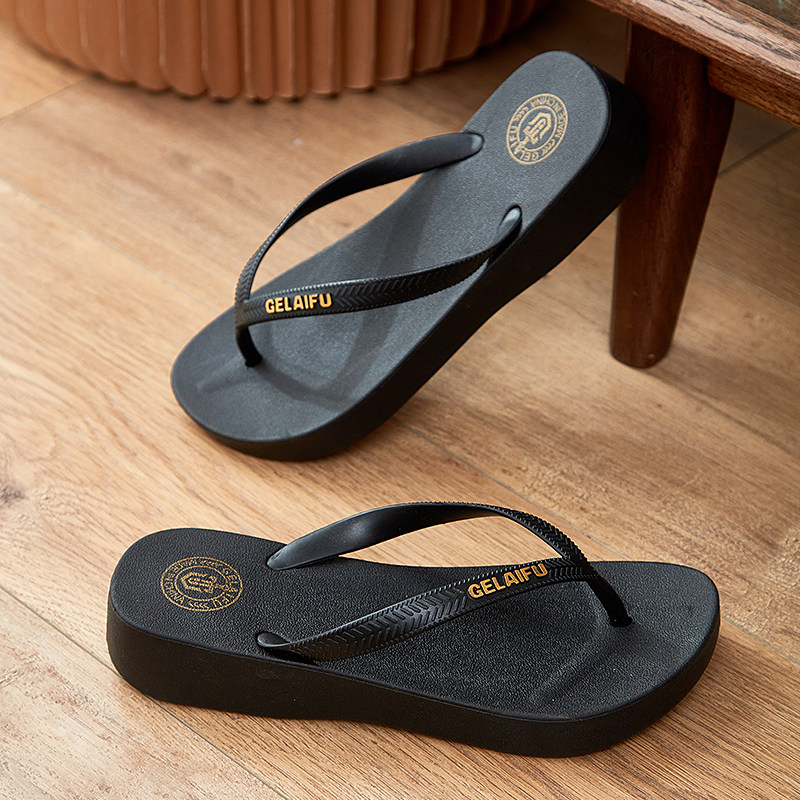 时尚简约纯色人字拖女坡跟外穿防滑学生沙滩海边厚底夹脚拖鞋中跟,女鞋,人字拖,淘宝优惠券,粉丝福利购,淘宝优惠卷