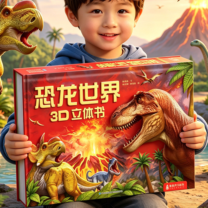 恐龙3d立体书科普大百科全书男孩生日六一儿童节礼物玩具3-6-8岁少年儿童恐龙世界绘本揭秘动物少儿一年级小学生课外书机关翻翻书