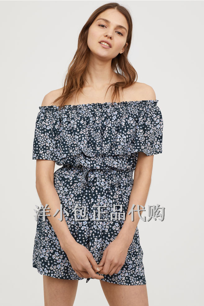HM H&M专柜正品女装 宽荷叶边碎花露肩一字领连身短裤0661675001|msdalam kategori Butik wanita / wanita, seluar, seluar santai - dari Buy2taobao.com untuk memberikan perkhidmatan ejen Taobao profesional membeli