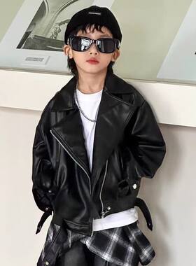 超好看2026新款复古机车风黑色短款PU皮衣男翻领拉链夹克外套潮牌
