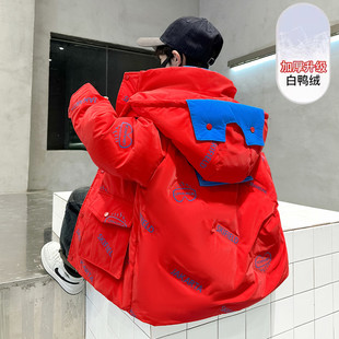 男童羽绒服冬季2025新款加厚三防免洗中长款中大童儿童红色本命年