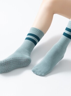 2双装毛巾底专业瑜伽普拉提运动袜女防滑全棉中筒跳操跳绳舞蹈袜