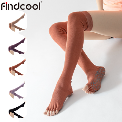 Findcool 长筒露指瑜伽五指袜女高筒瑜伽分指袜舞蹈袜防滑纯棉袜