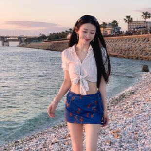 海边沙滩裙分体四件套泳衣比基尼遮肉显瘦保守学生甜美纯欲风夏季
