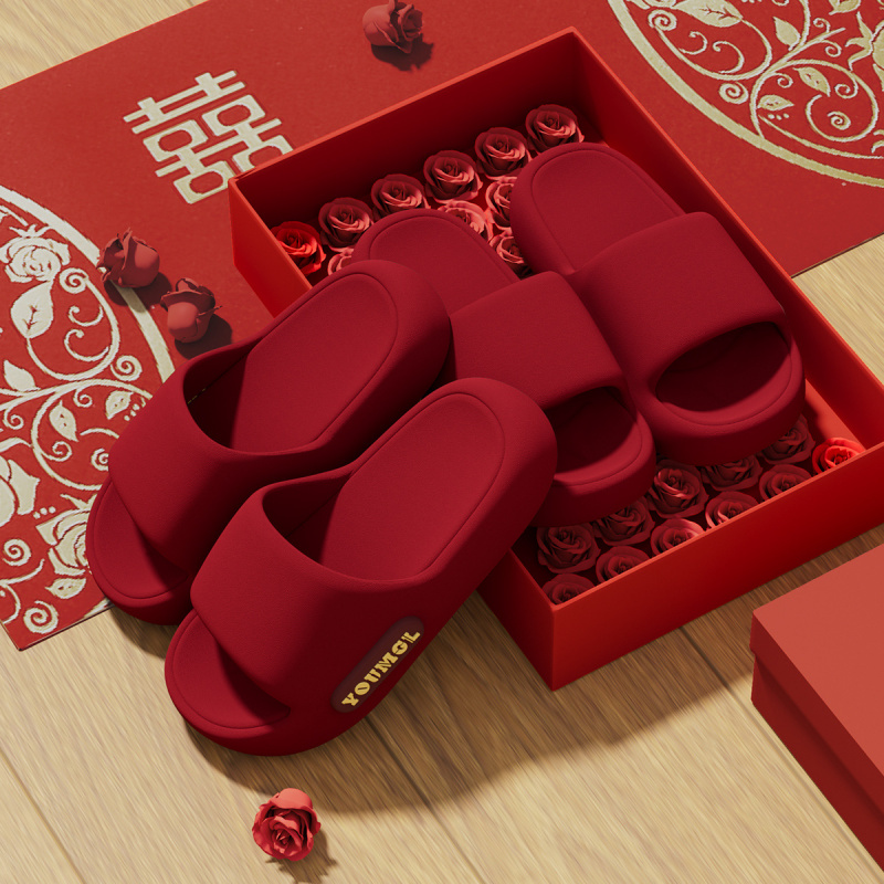 结婚拖鞋喜庆红色一对夏季新婚礼