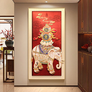葫芦百福图玄关装饰画新中式大象走廊壁画喜庆红色入户正对门挂画